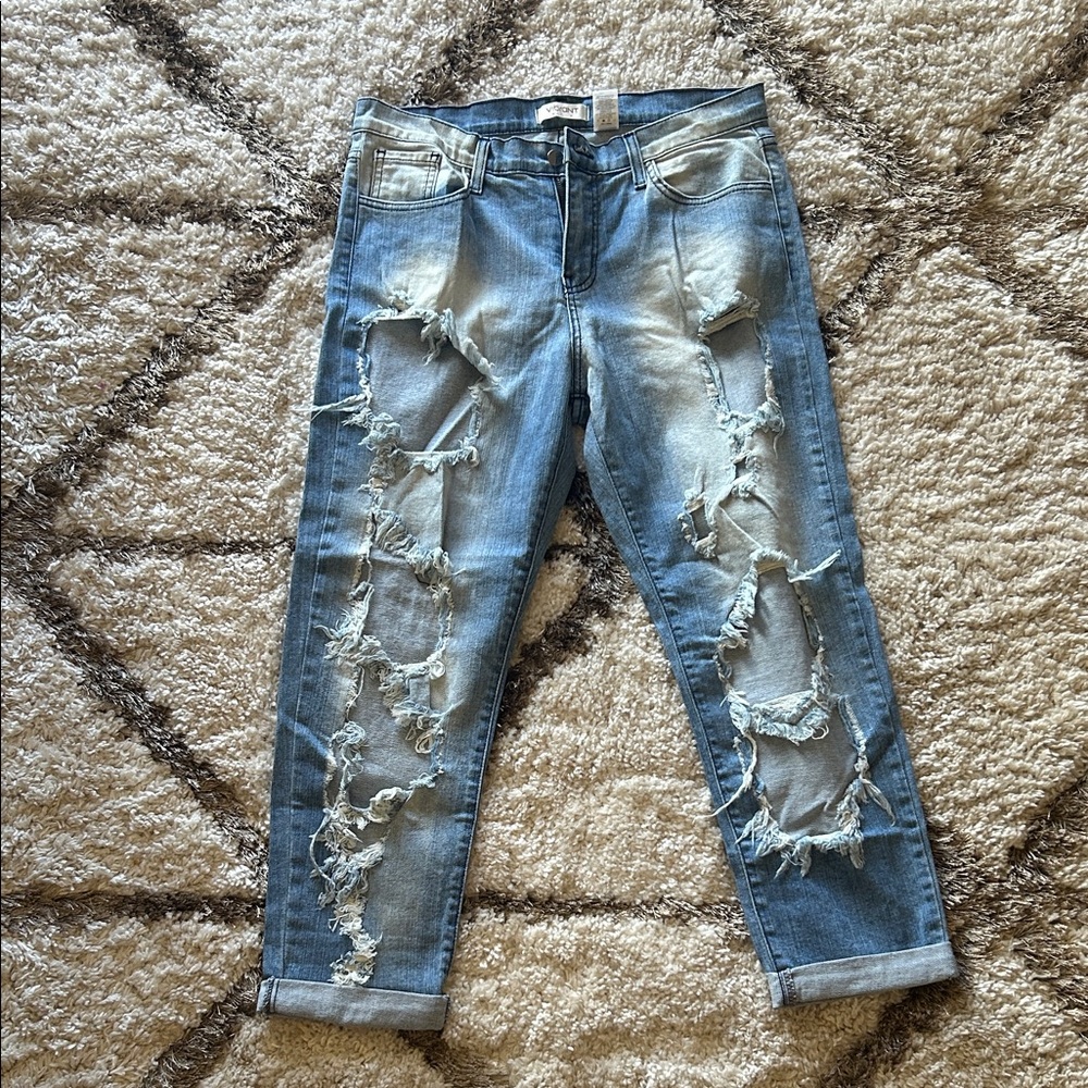 Stylish Distressed Light Blue Boyfriend Jeans